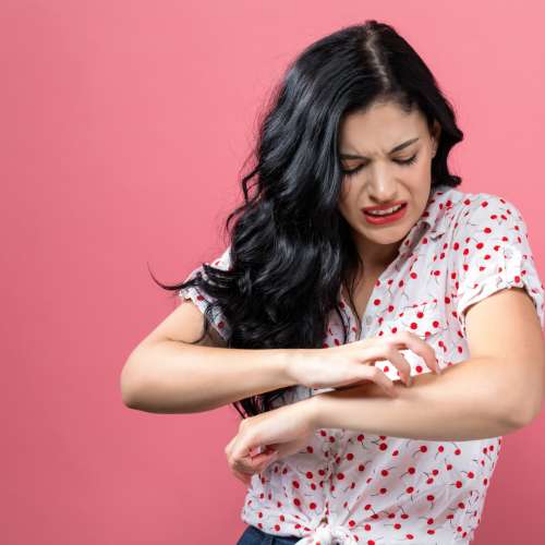 women suffer form hard water to her skin